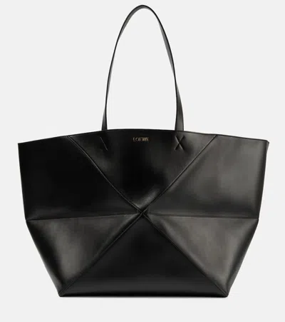 Loewe Puzzle Fold Xl Leather Tote Bag In Black