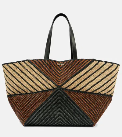 Loewe + Paula's Ibiza Puzzle Fold Xl Leather-trimmed Raffia Tote Bag In Red