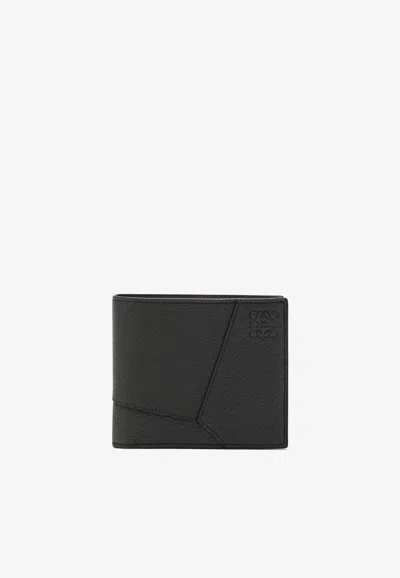 Loewe Puzzle Grained Leather Bi-fold Wallet In Gray
