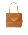 Loewe Puzzle Fold Medium Tote Bag In Shiny Leather In Brown