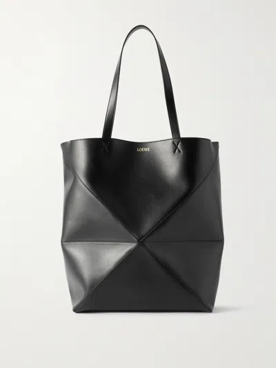 Loewe Men Dark Grey Leather Large Puzzle Fold Shopping Bag In Gray