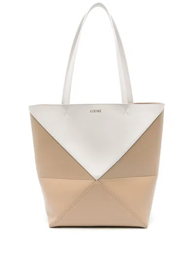 Loewe Puzzle Leather Shoulder Bag In Neutrals