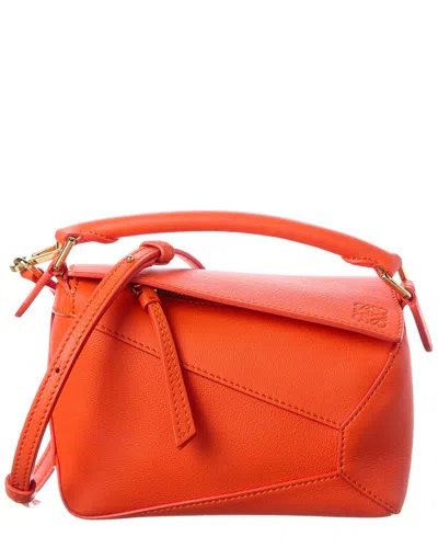 Loewe Puzzle Leather Shoulder Bag In Orange
