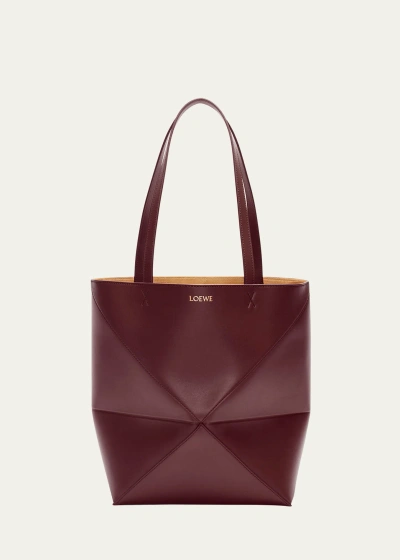 Loewe Puzzle Leather Tote Bag In Burgundy