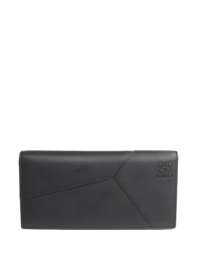 Pre-owned Loewe Puzzle Leather Wallet In Black