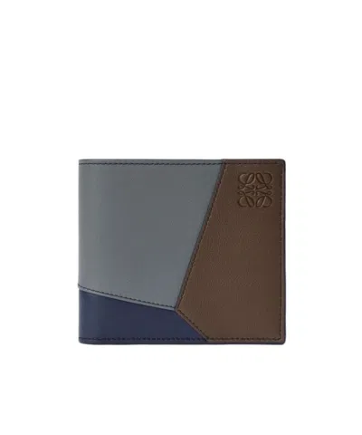 Loewe Puzzle Edge Colour-block Full-grain Leather Bifold Wallet In Purple