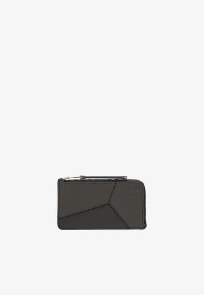 Loewe Puzzle Leather Zip Cardholder In Gray