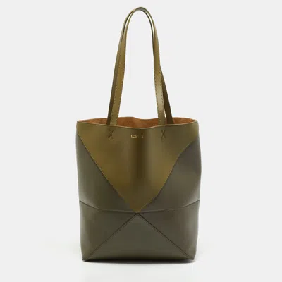 Pre-owned Loewe Puzzle Medium Dark Green Leather Fold Tote