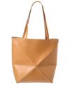 Loewe Puzzle Fold Mini Tote Bag In Shiny Leather In Beige