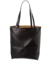 Loewe Puzzle Fold Large Tote Bag In Shiny Leather In Black