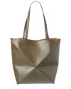 Loewe Puzzle Fold Mini Tote Bag In Shiny Leather In Green