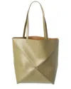 Loewe Puzzle Fold Mini Tote Bag In Shiny Leather In Green