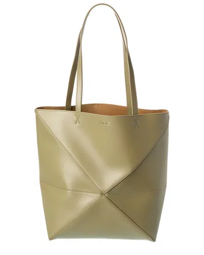 Loewe Puzzle Fold Medium Leather Tote In Green