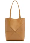 Loewe Puzzle Fold Medium Tote Bag In Shiny Leather In Tan