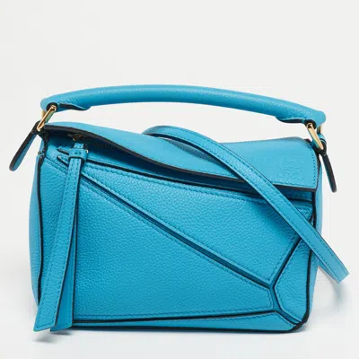 Pre-owned Loewe Puzzle Mini Blue Leather Shoulder Bag