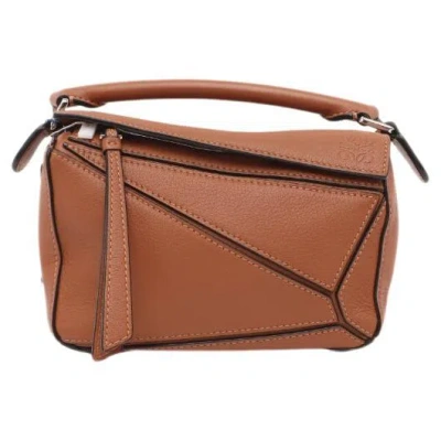 Pre-owned Loewe Puzzle Mini Caramel Tan Calfskin Leather Crossbody Bag In Brown
