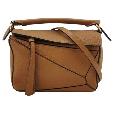 Pre-owned Loewe Puzzle Mini Caramel Tan Calfskin Leather Crossbody Bag In Brown