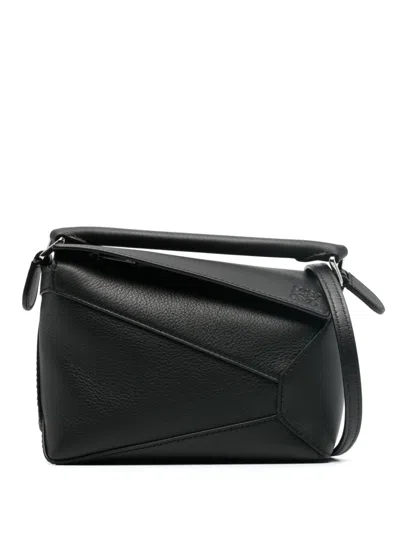 Loewe Puzzle Mini Leather Handbag In Black
