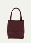 Loewe Puzzle Fold Medium Tote Bag In Shiny Leather In Dark Burgundy