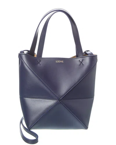 Loewe Womens Abyss Blue Puzzle Fold Mini Leather Tote Bag In Yellow