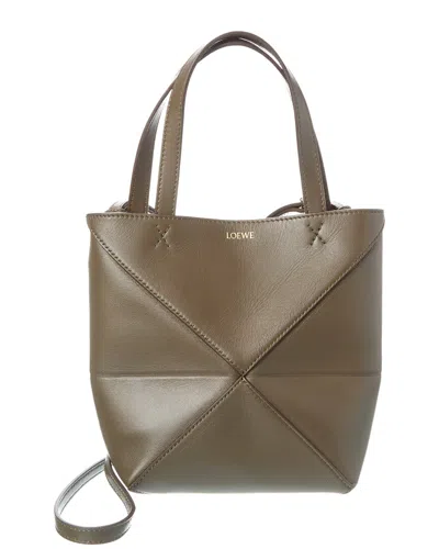 Loewe Womens Dark Khaki Green Puzzle Fold Mini Leather Tote Bag In Brown