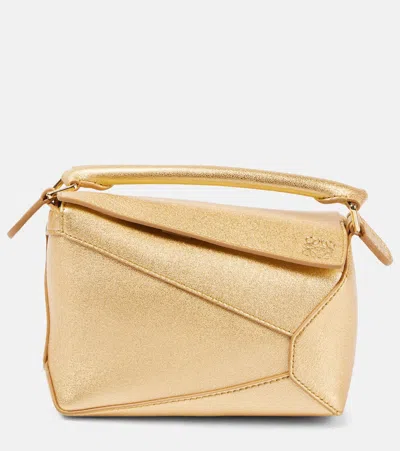 Loewe Puzzle Mini Metallic Leather Tote Bag In Gold