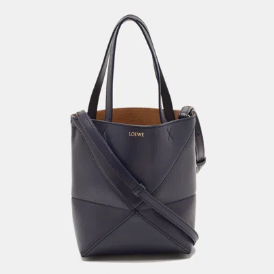 Pre-owned Loewe Puzzle Mini Navy Blue Leather Tote