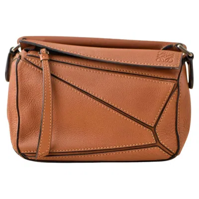 Pre-owned Loewe Puzzle Mini Tan Leather Shoulder Crossbody Bag In Brown