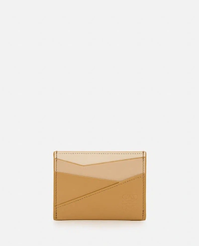Loewe Puzzle Plain Leather Cardholder In Beige