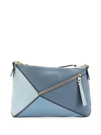 Pre-owned Loewe Puzzle Pochette Bag Leather Small Shoulder Bag In ブルー