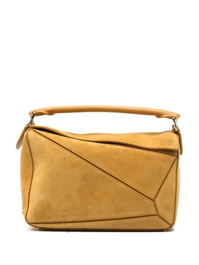 Loewe Featherlight Puzzle Suede Handbag With Tubular Handle In Purple