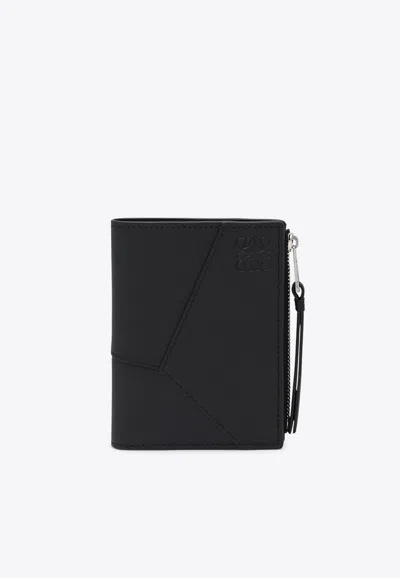 Loewe Puzzle Slim Calfskin Compact Wallet In Black