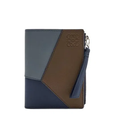 Loewe Puzzle Slim Compact Wallet In Classic Calfskin In Blue