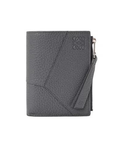 Loewe Puzzle Slim Compact Wallet In Supple Grained Calfskin In White