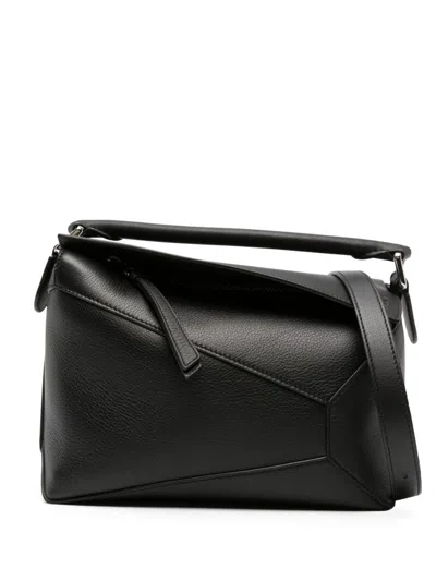 Loewe Puzzle Small Leather Handbag In Black