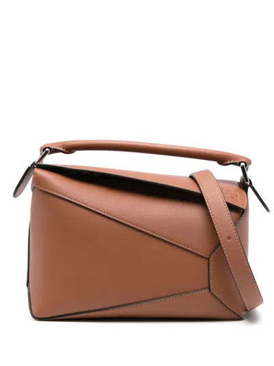Loewe Puzzle Small Leather Handbag In Brown