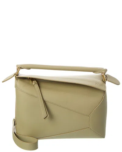 Loewe Puzzle Small Leather Tote Bag In Green