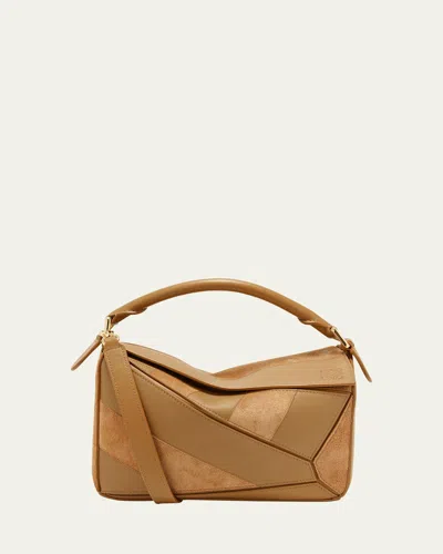 Loewe Puzzle Small Striped Top-handle Bag In Leather & Suede