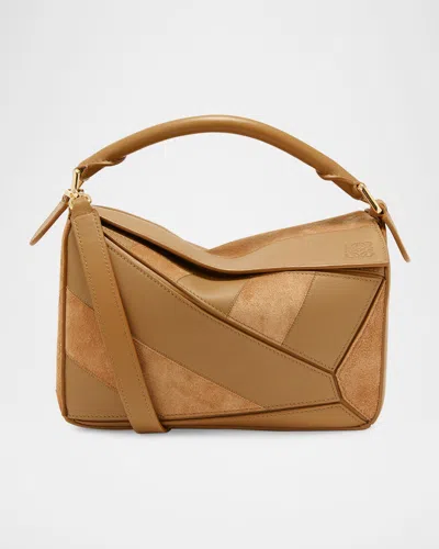 Loewe Puzzle Small Striped Top-handle Bag In Leather & Suede