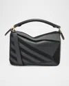 Loewe Puzzle Small Striped Top-handle Bag In Leather & Suede In Black