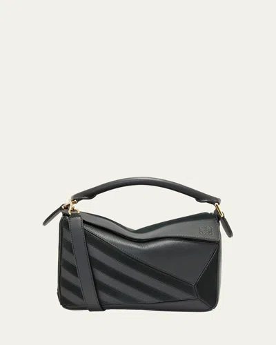 LOEWE PUZZLE SMALL STRIPED TOP-HANDLE BAG IN LEATHER & SUEDE