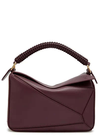 Loewe Puzzle Small Woven Leather Top Handle Bag In Burgundy
