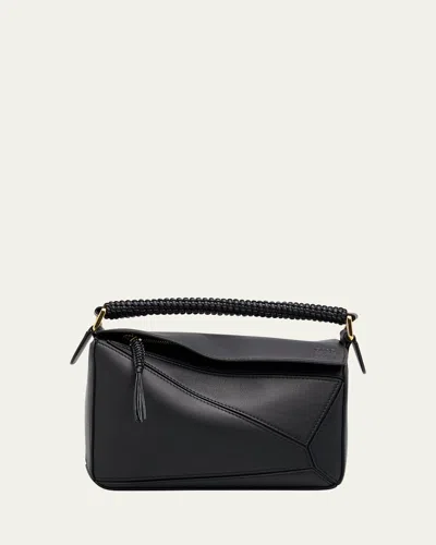 Loewe Puzzle Small Woven Top-handle Bag In Leather In Black