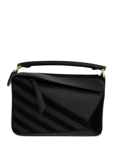 Loewe Puzzle Suede Clutch Bag In Black