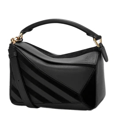 Loewe Puzzle Suede Clutch Bag In Black
