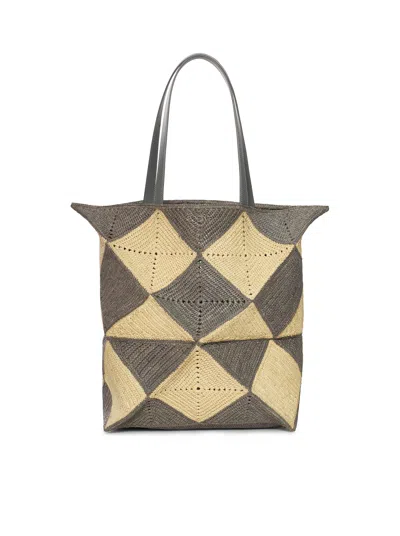 Loewe Puzzle Tote Xl In Raffia In Nude & Neutrals