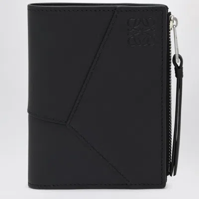 Loewe Puzzle Slim Calfskin Compact Wallet In Black