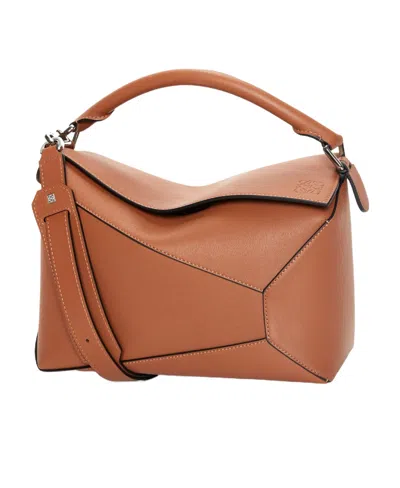 Loewe Puzzle Edge Zip-up Top Handle Bag In Brown