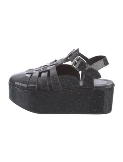 Pre-owned Loewe Pvc Glitter Accents Slingback Flats In Black