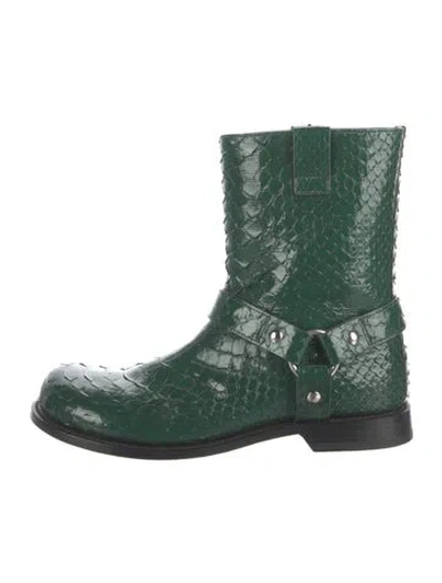 Pre-owned Loewe Python Moto Boots In Green